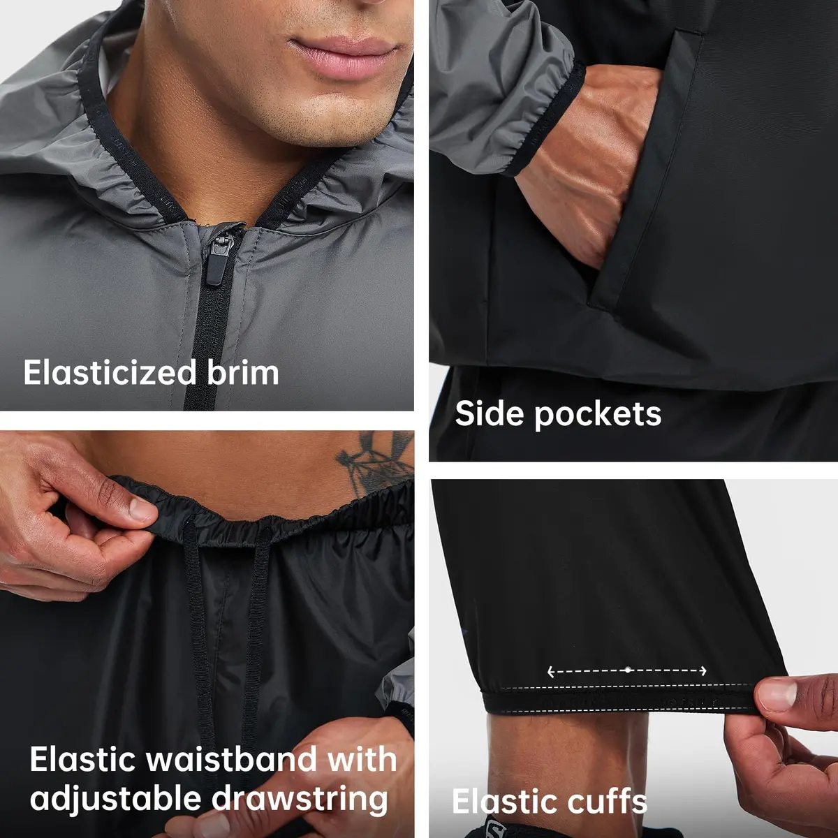 HOTSUIT Sauna Suit for Men Weight Loss Sweat Suits Gym Workout Exercise Sauna Jacket Pant Full Body, Gray, L | Scientific Water Weight Loss - view 4