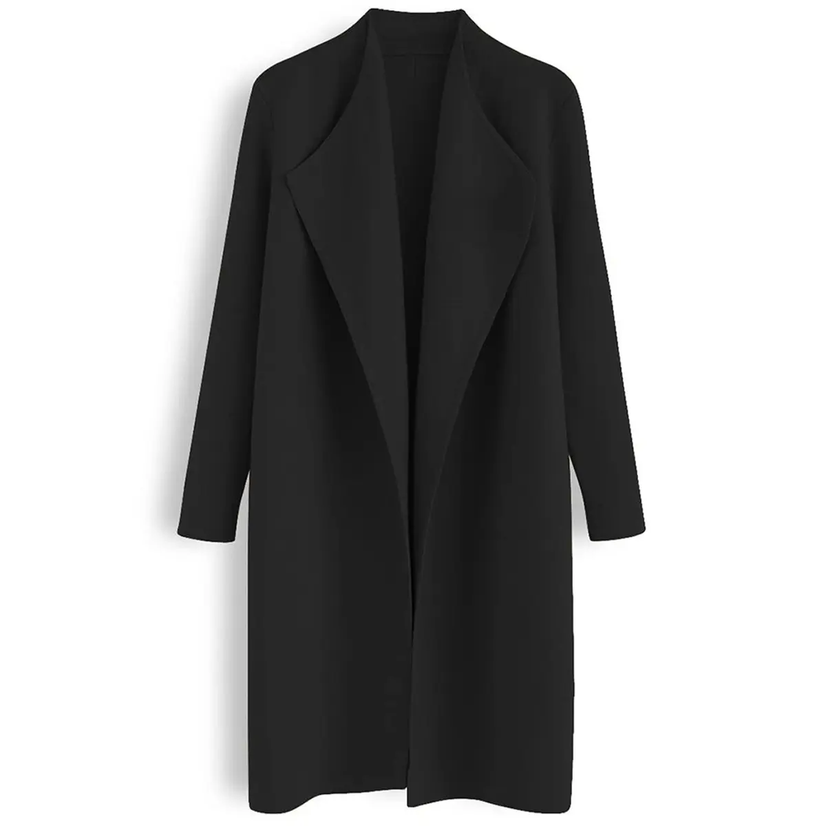 CHICWISH Women's Classy Black Open Front Knit Coat Cardigan Size XS-S | Oversized Fall Layer - main product image