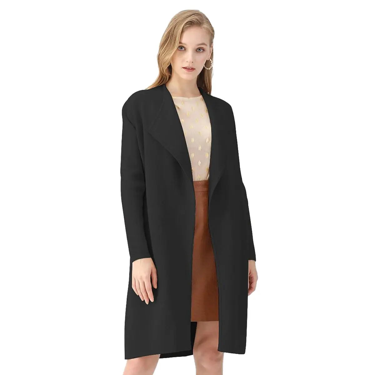 CHICWISH Women's Classy Black Open Front Knit Coat Cardigan Size XS-S | Oversized Fall Layer - view 2