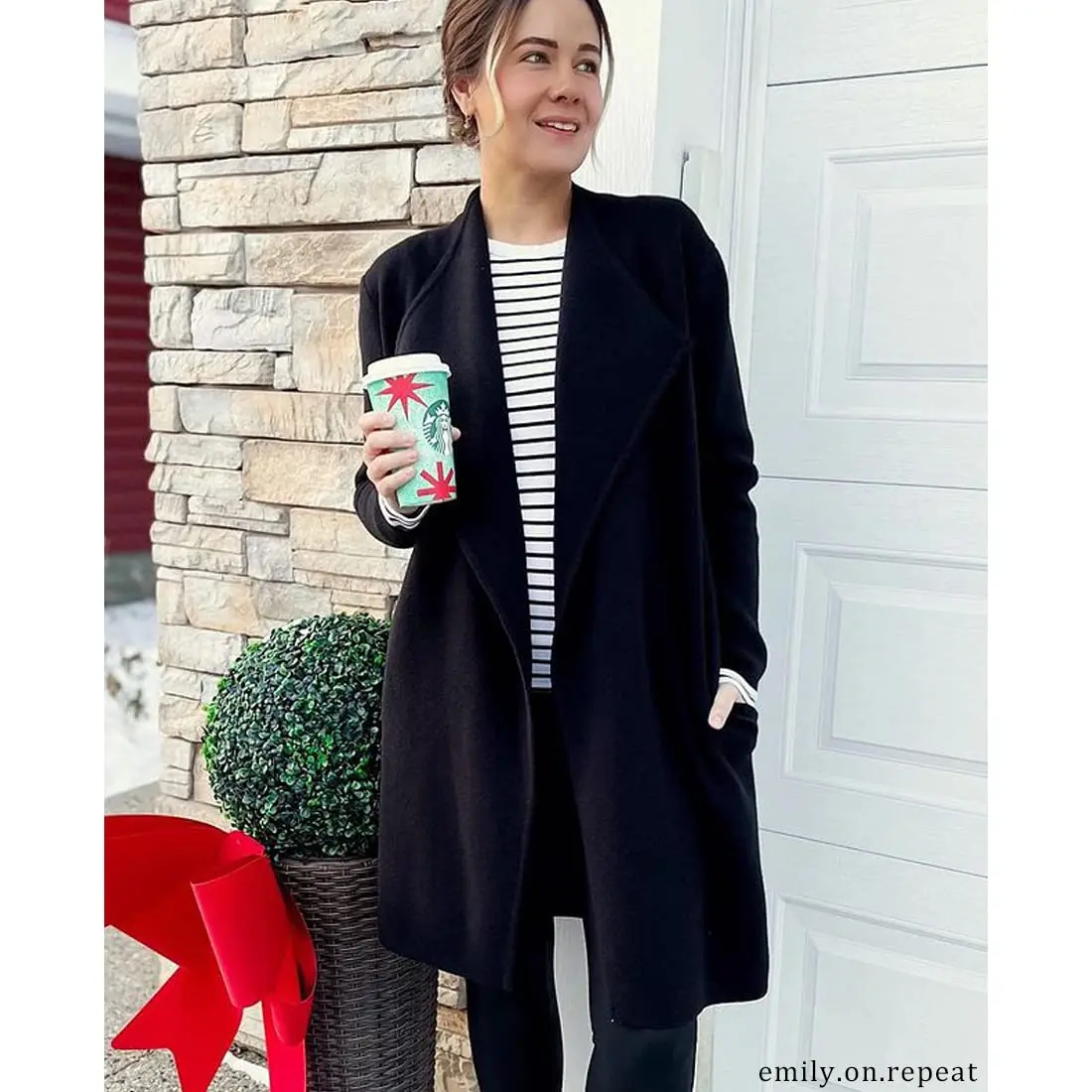 CHICWISH Women's Classy Black Open Front Knit Coat Cardigan Size XS-S | Oversized Fall Layer - view 3