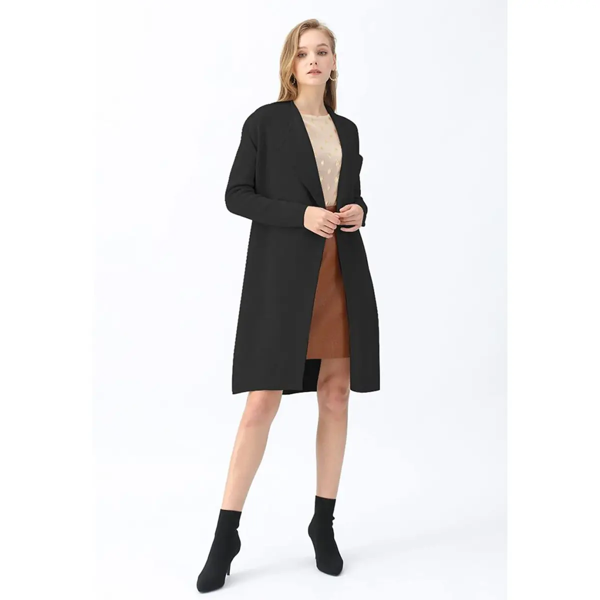 CHICWISH Women's Classy Black Open Front Knit Coat Cardigan Size XS-S | Oversized Fall Layer - view 4