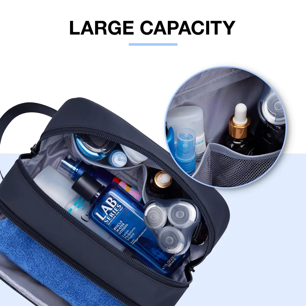 BAGSMART Travel Toiletry Bag for Men, Dopp Kit Water Resistant Navy-Medium | Spacious & Water-Resistant - view 4