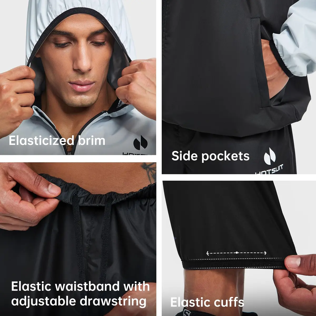 HOTSUIT Sauna Suit for Men Weight Loss Sweat Suits Gym Workout Exercise Sauna Jacket Pant Full Body, White, S | Scientific Water Weight Loss - view 4
