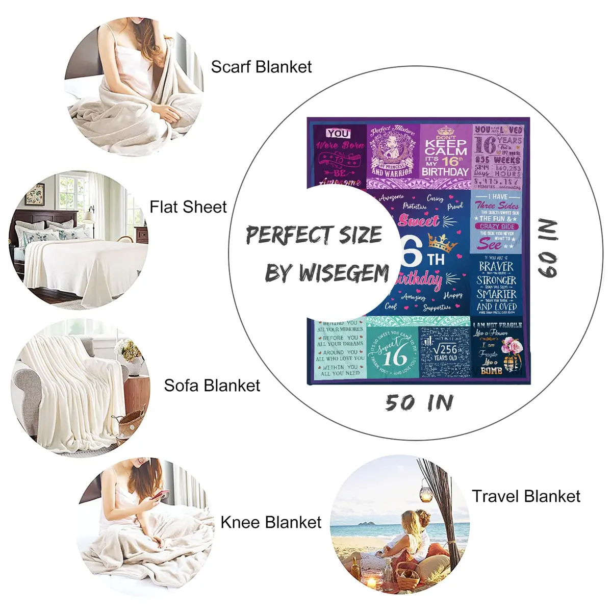 Wisegem Sweet 16 Blanket 60" x 50" | Perfect Gift for 16th Birthday Girl - view 5