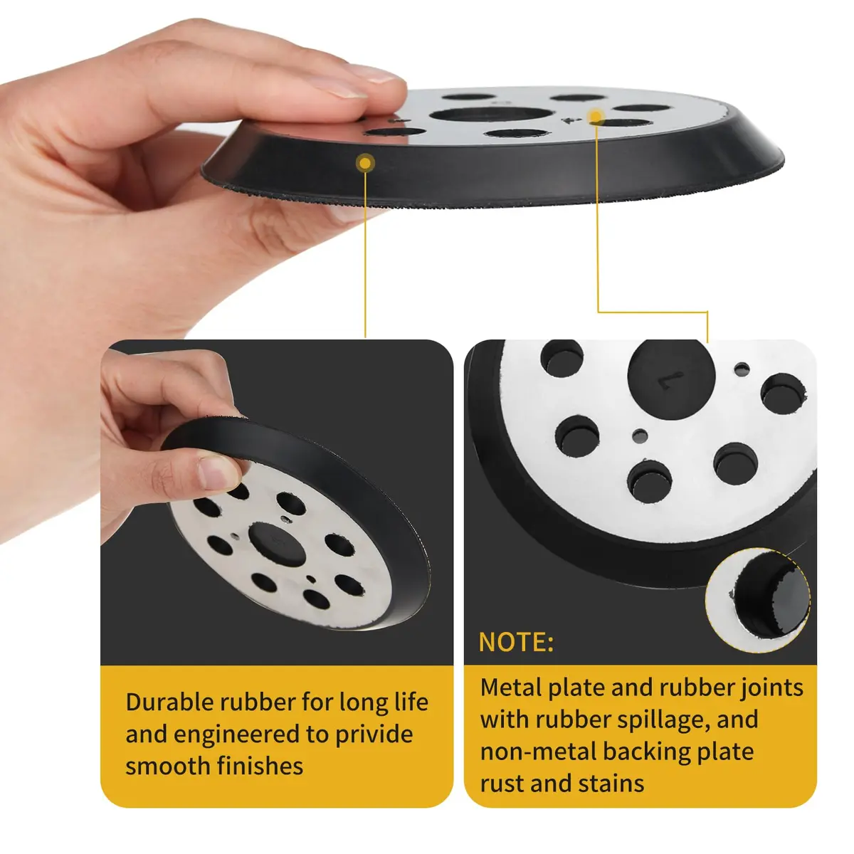Gnellkoor 5 Inch Orbital Sander Pad Replacement | 8 Dust Holes, 3 Screw Holes, 1 Inch Arbor - view 6