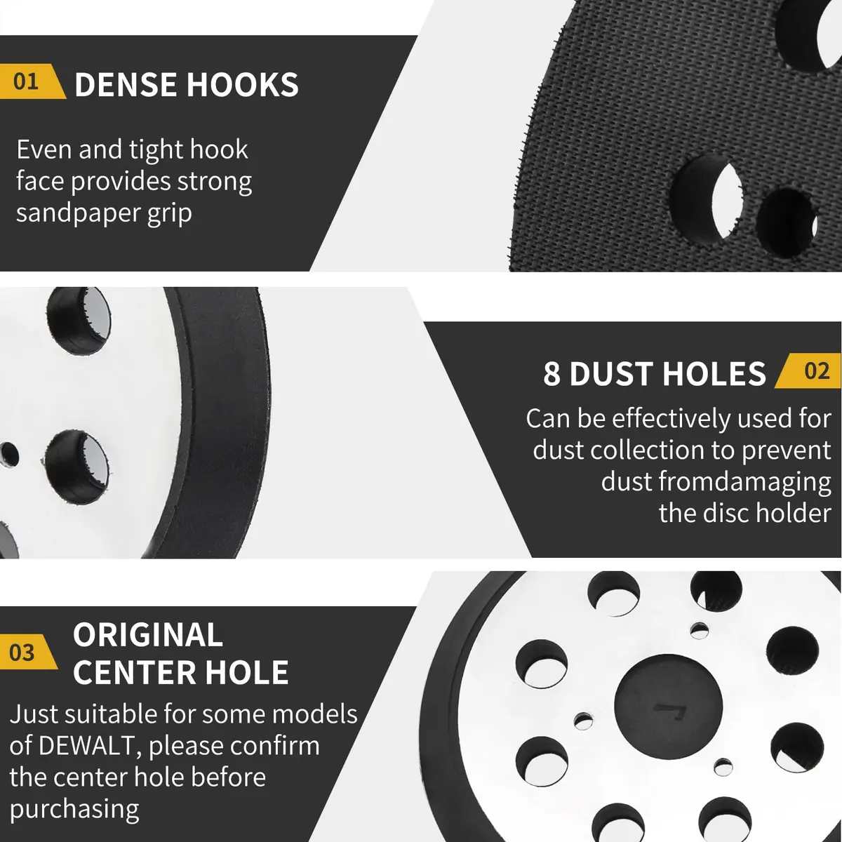 Gnellkoor 5 Inch Orbital Sander Pad Replacement | 8 Dust Holes, 3 Screw Holes, 1 Inch Arbor - view 7