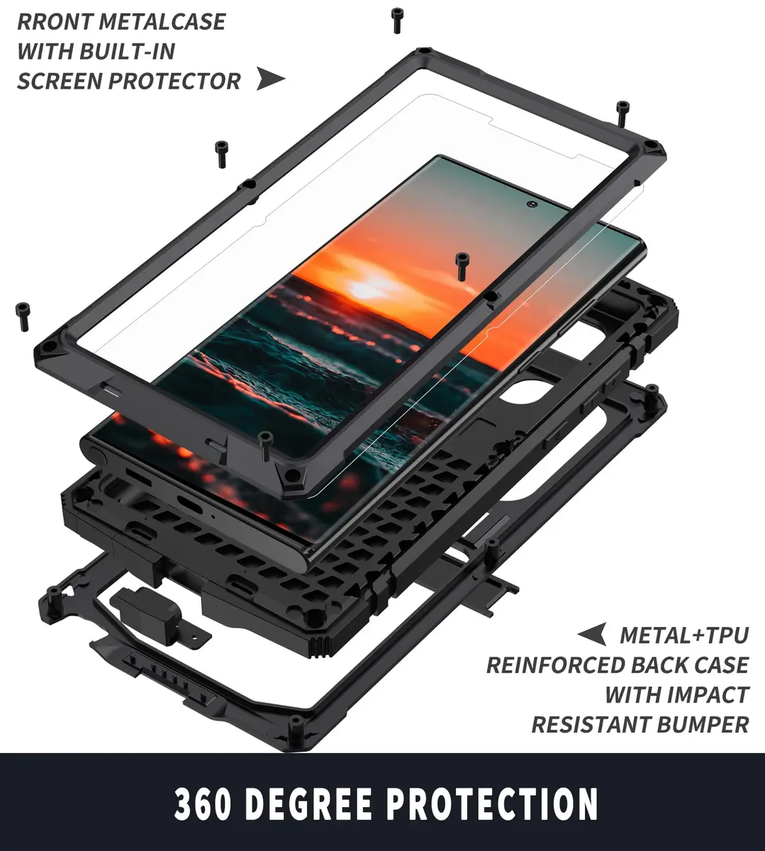 Simicoo Samsung S22 Ultra Metal Case with Screen Protector & Stand | Heavy Duty Shockproof Cover for Samsung S22 Ultra (Black) - view 6