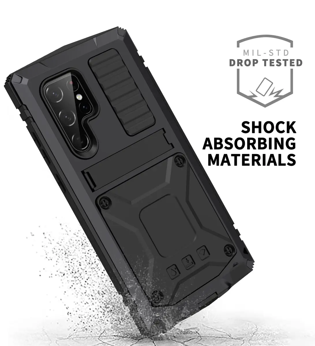 Simicoo Samsung S22 Ultra Metal Case with Screen Protector & Stand | Heavy Duty Shockproof Cover for Samsung S22 Ultra (Black) - view 3