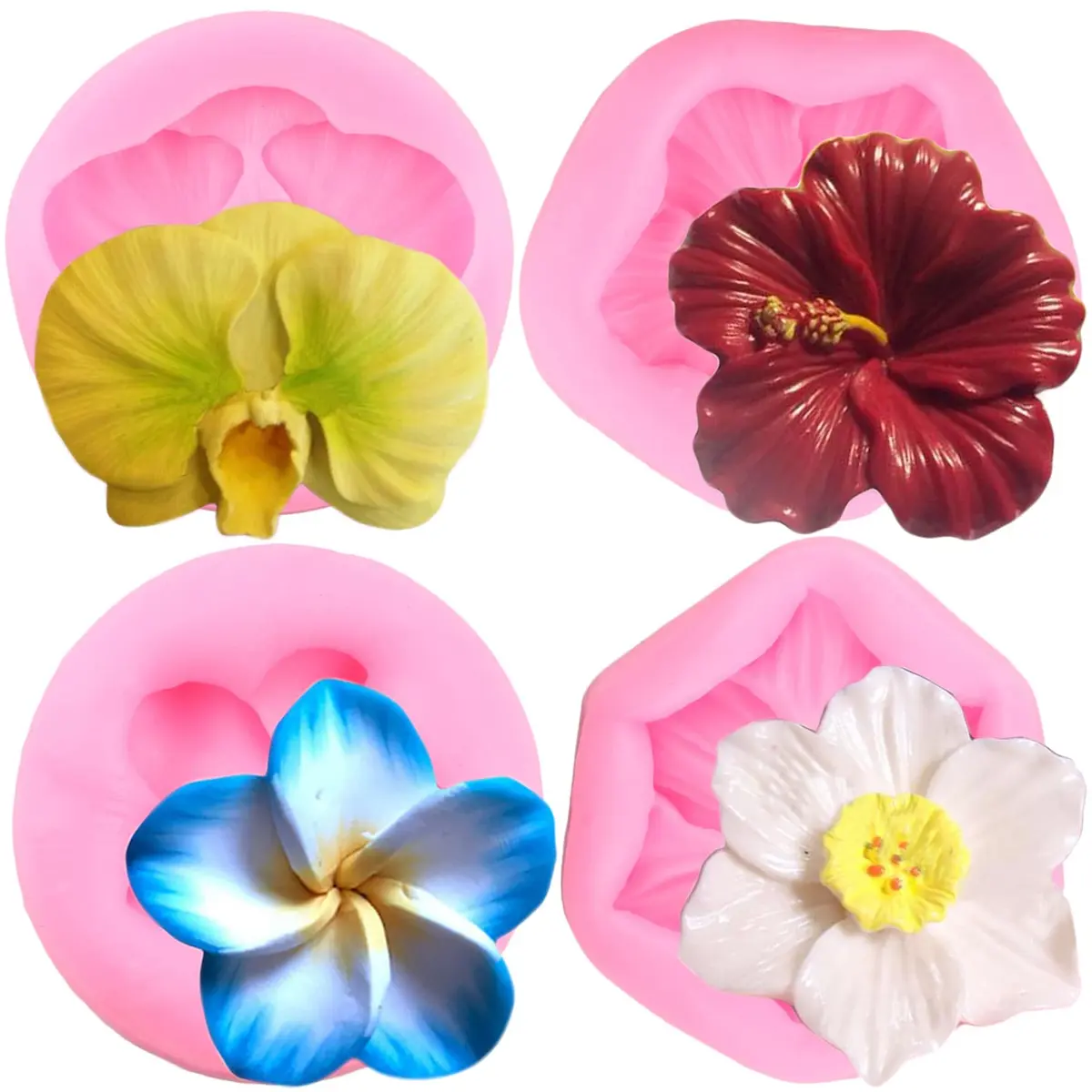 ZiXiang Flower Silicone Molds Set of 4 | Food Grade Plumeria Orchid Fondant Molds for Cake Decorating - main product image