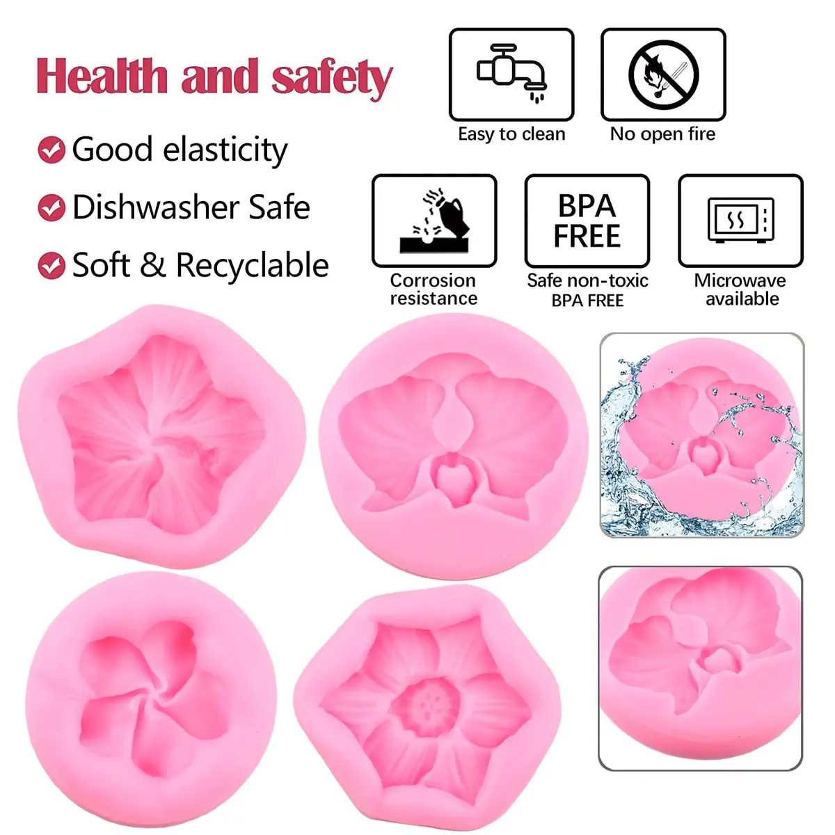 ZiXiang Flower Silicone Molds Set of 4 | Food Grade Plumeria Orchid Fondant Molds for Cake Decorating - view 2