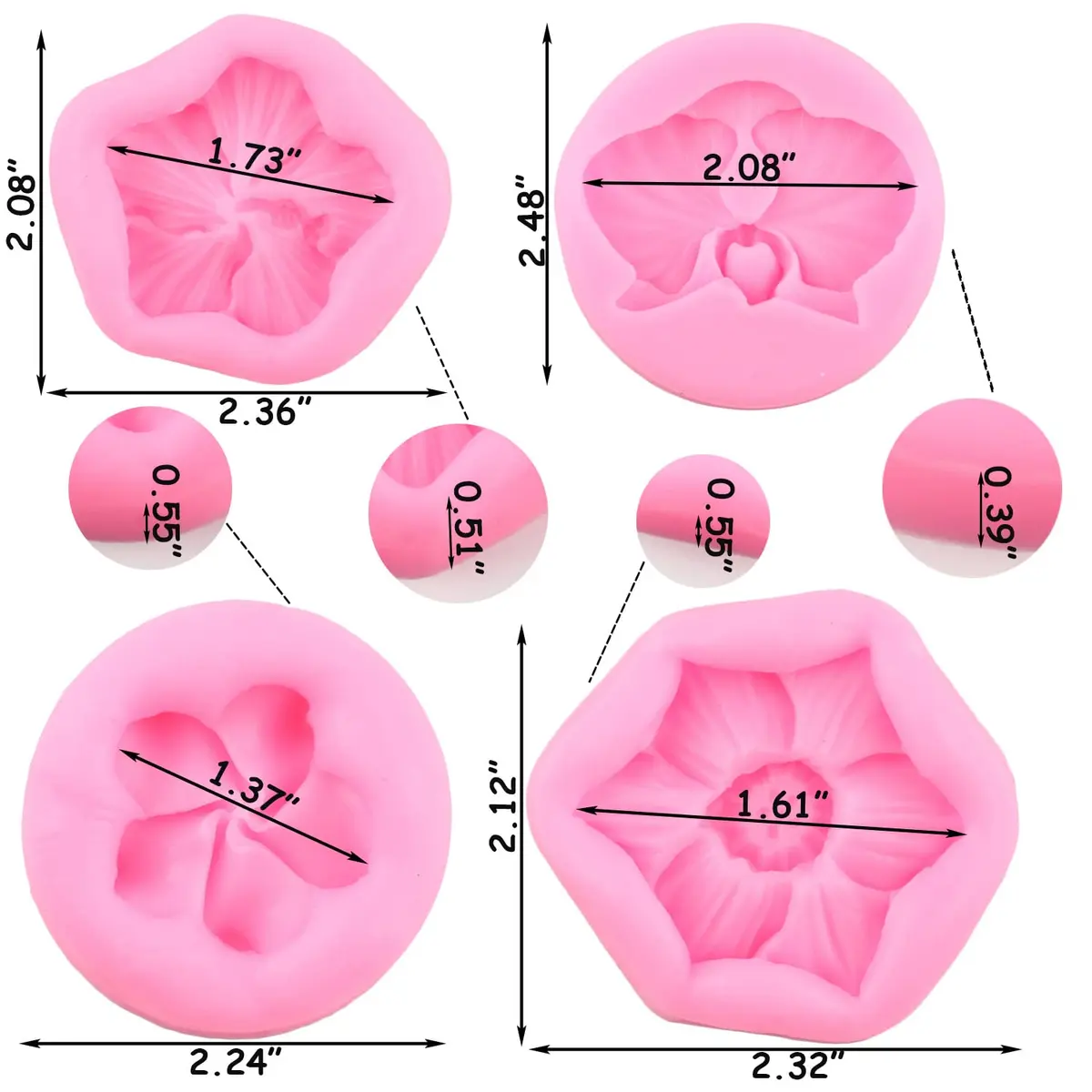 ZiXiang Flower Silicone Molds Set of 4 | Food Grade Plumeria Orchid Fondant Molds for Cake Decorating - view 3