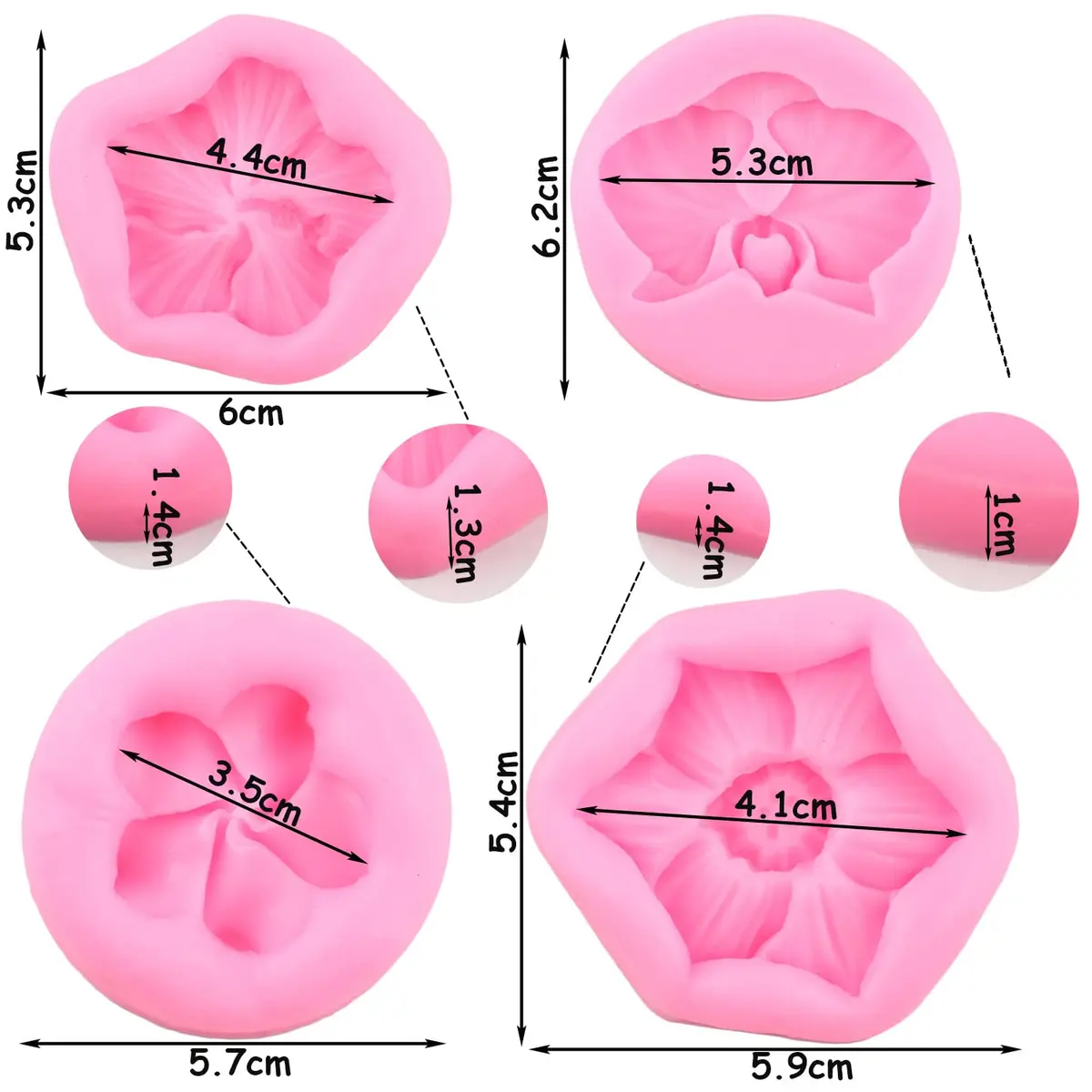 ZiXiang Flower Silicone Molds Set of 4 | Food Grade Plumeria Orchid Fondant Molds for Cake Decorating - view 4
