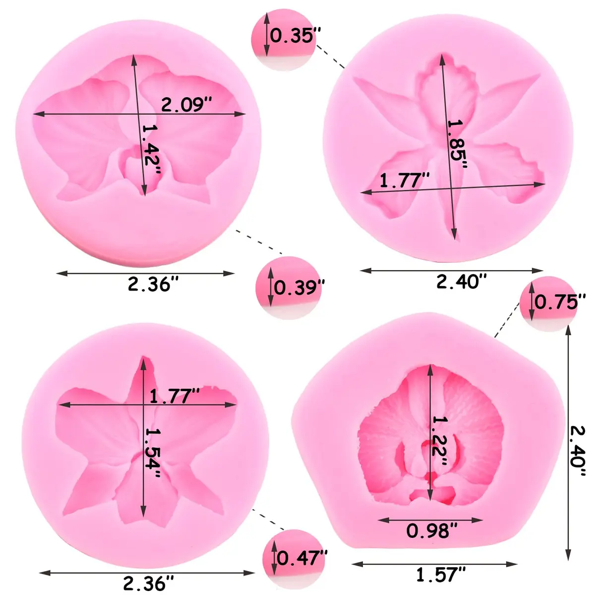 ZiXiang Orchid Flower Silicone Fondant Molds Set Of 4 | Food Grade, BPA-Free, Heat Resistant Up to 446°F - view 3