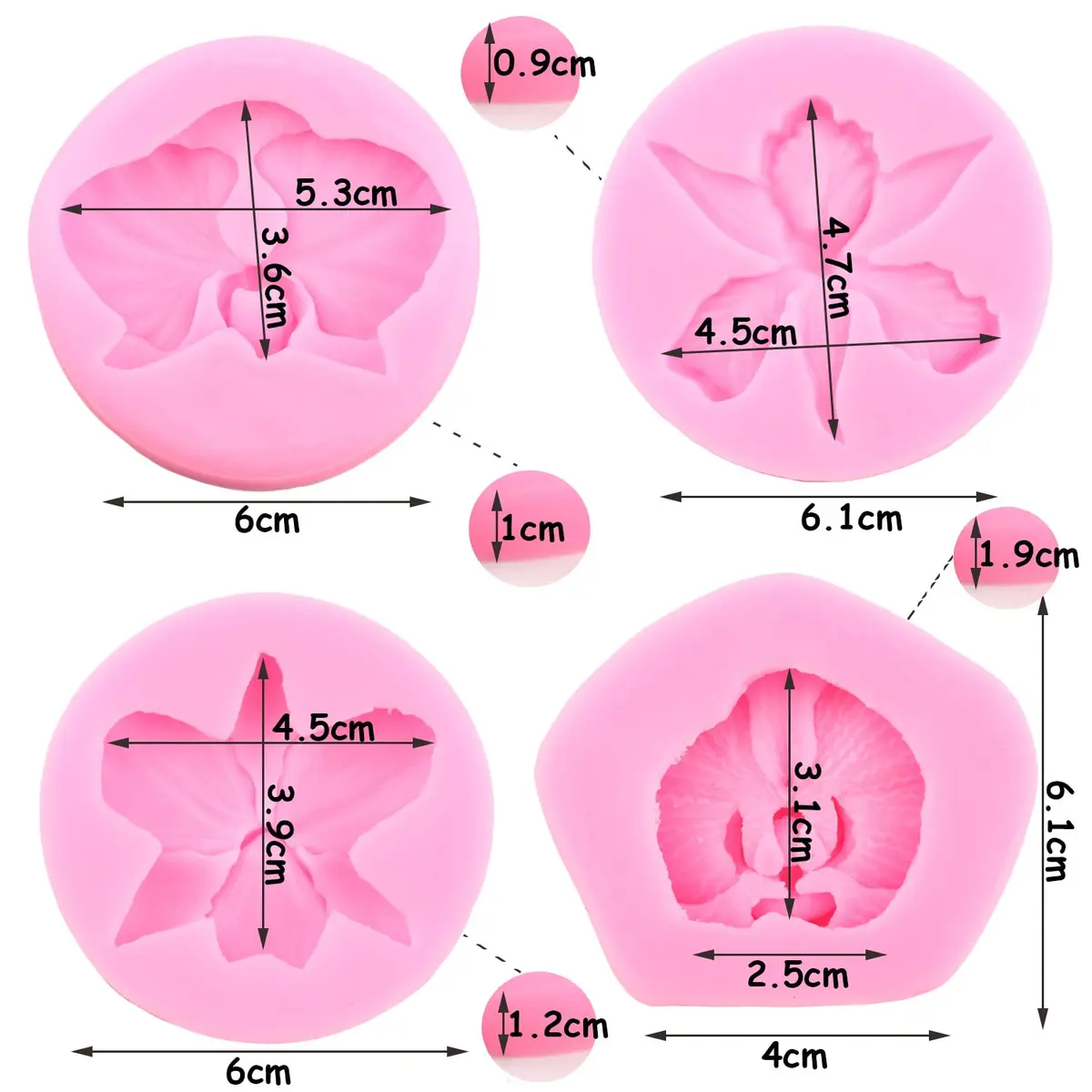 ZiXiang Orchid Flower Silicone Fondant Molds Set Of 4 | Food Grade, BPA-Free, Heat Resistant Up to 446°F - view 4