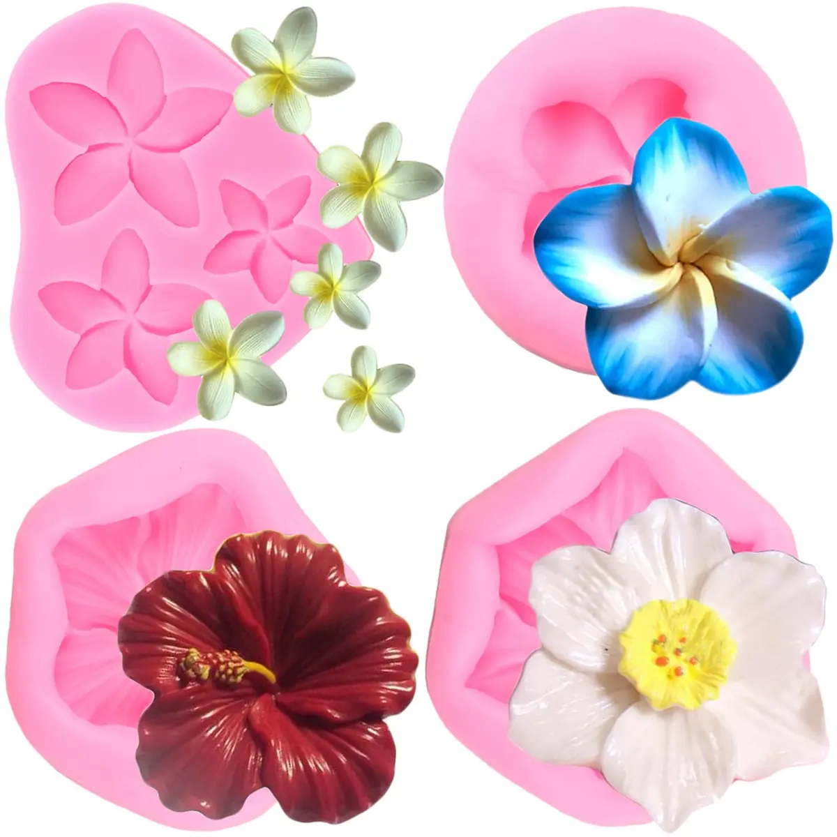 ZiXiang Plumeria Flower Silicone Mold Set | 4-Piece Tropical Flower Fondant & Chocolate Molds - main product image