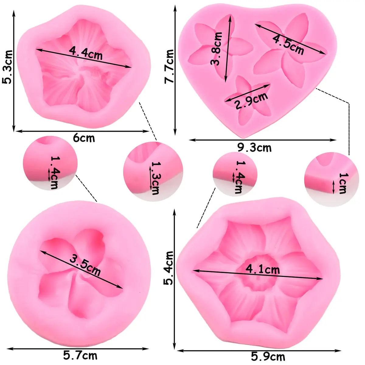ZiXiang Plumeria Flower Silicone Mold Set | 4-Piece Tropical Flower Fondant & Chocolate Molds - view 3
