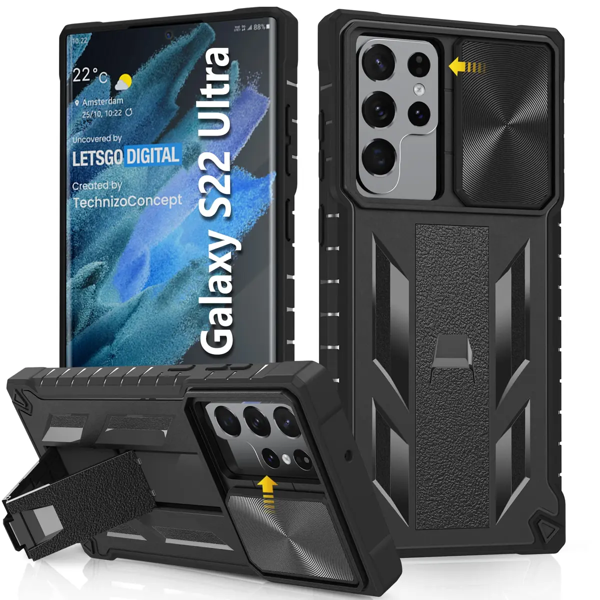 SOiOS Samsung Galaxy S23 Ultra Case with Kickstand & Slider | Rugged Military Design, Black - main product image