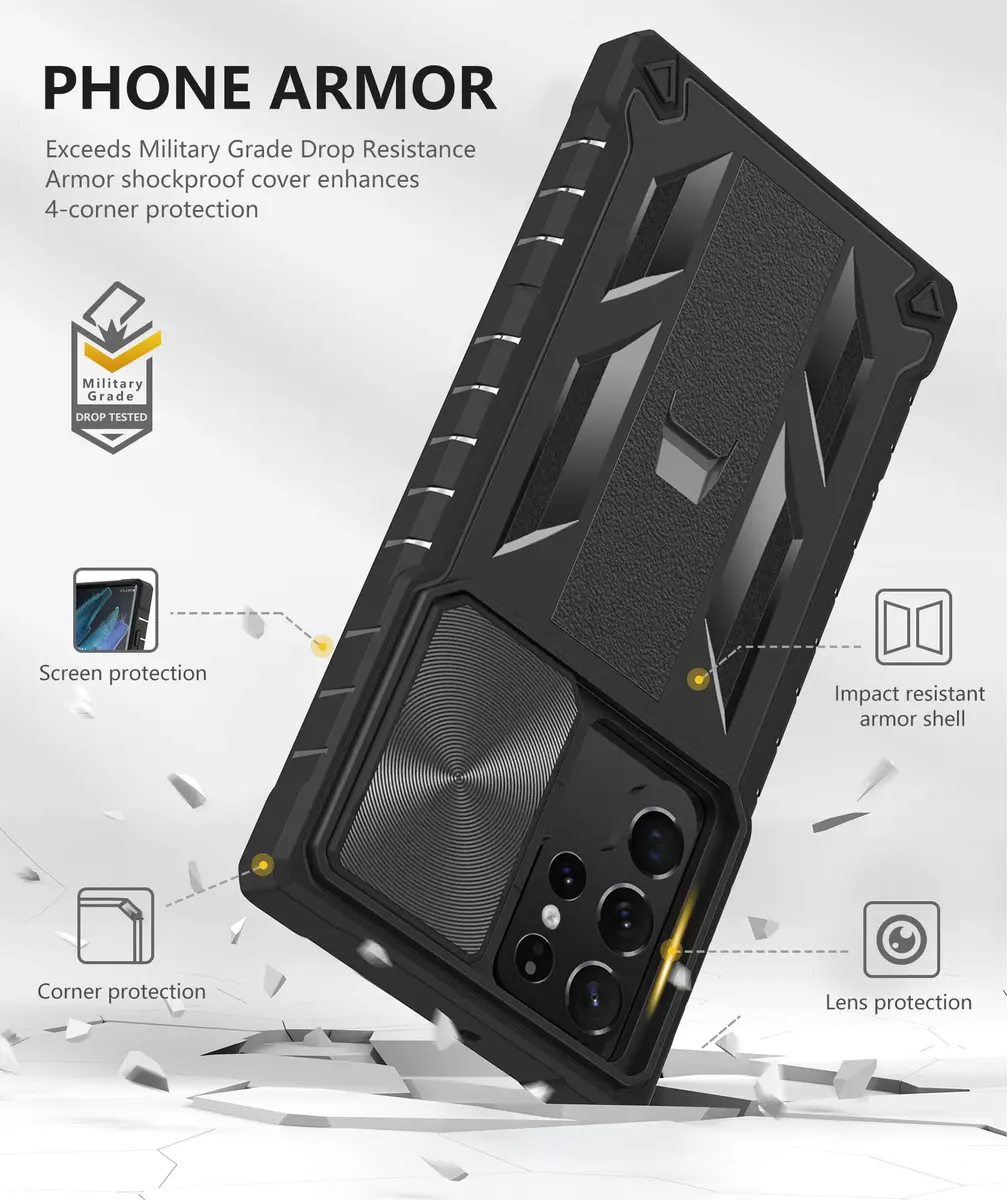 SOiOS Samsung Galaxy S23 Ultra Case with Kickstand & Slider | Rugged Military Design, Black - view 6