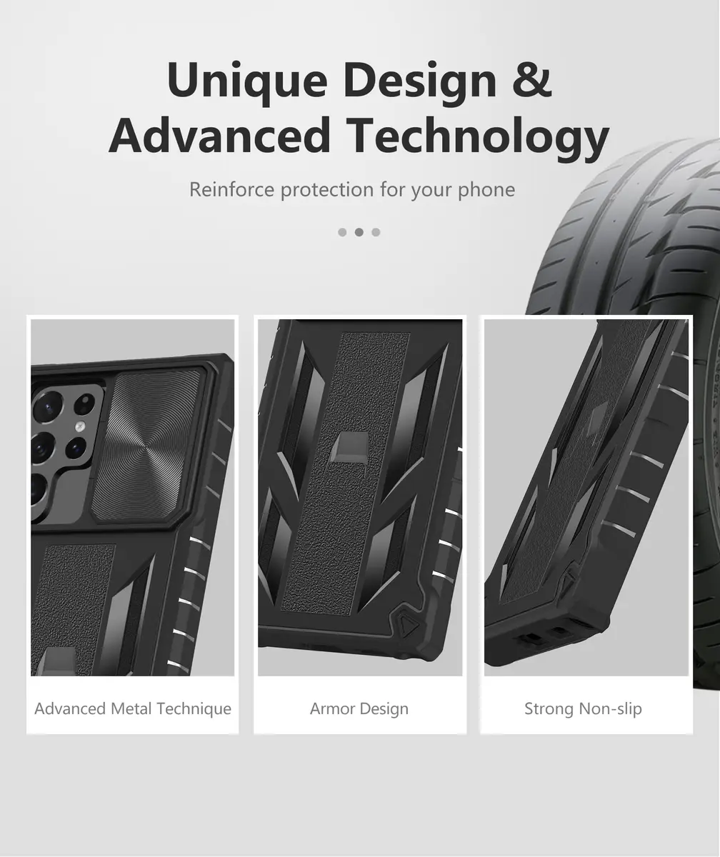 SOiOS Samsung Galaxy S23 Ultra Case with Kickstand & Slider | Rugged Military Design, Black - view 7