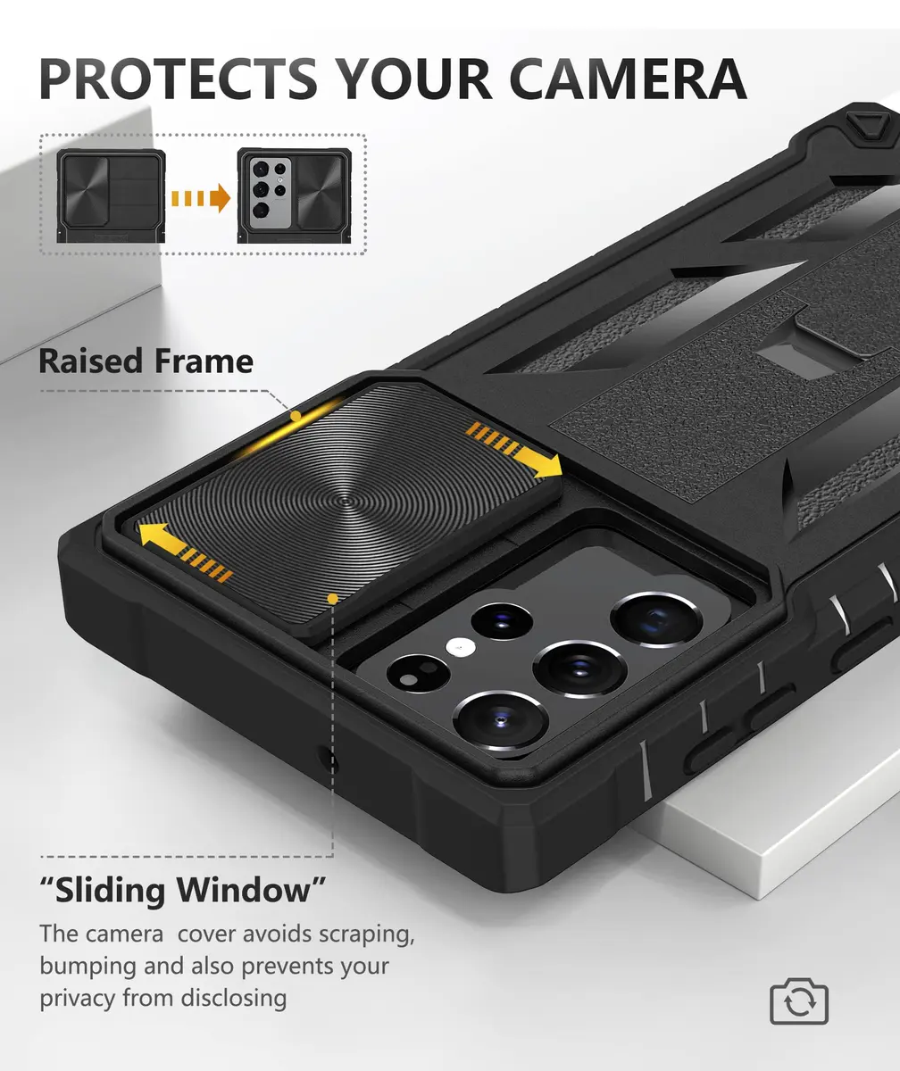 SOiOS Samsung Galaxy S23 Ultra Case with Kickstand & Slider | Rugged Military Design, Black - view 3