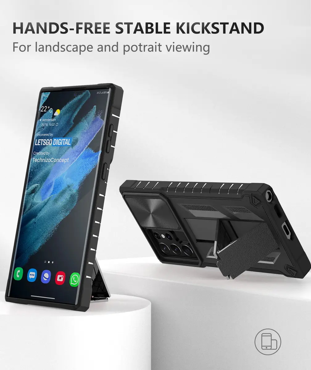 SOiOS Samsung Galaxy S23 Ultra Case with Kickstand & Slider | Rugged Military Design, Black - view 4