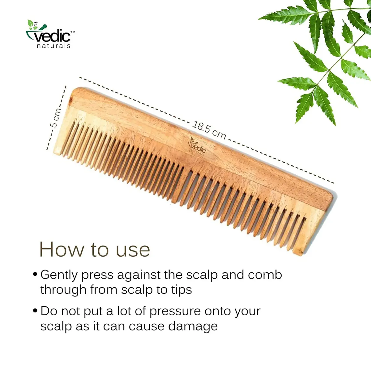 Vedic Naturals Neem Wood Comb (Pack of 2) | Promotes Hair Growth, Reduces Hair Fall & Controls Dandruff - view 5