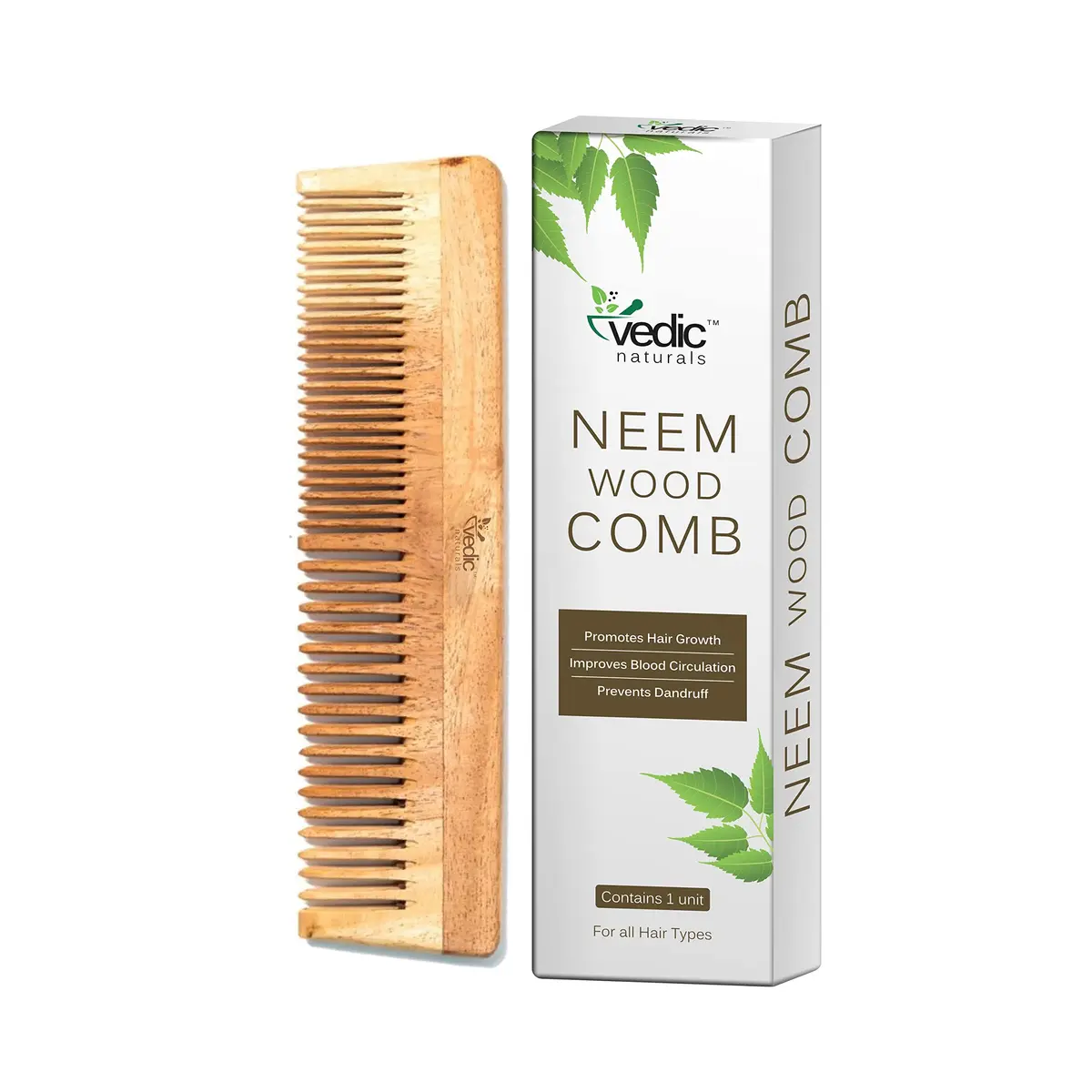 Vedic Naturals Neem Wood Comb (Pack of 2) | Promotes Hair Growth, Reduces Hair Fall & Controls Dandruff - main product image