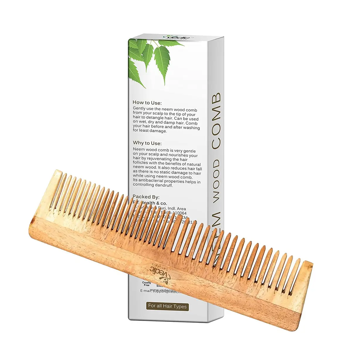 Vedic Naturals Neem Wood Comb (Pack of 2) | Promotes Hair Growth, Reduces Hair Fall & Controls Dandruff - view 2