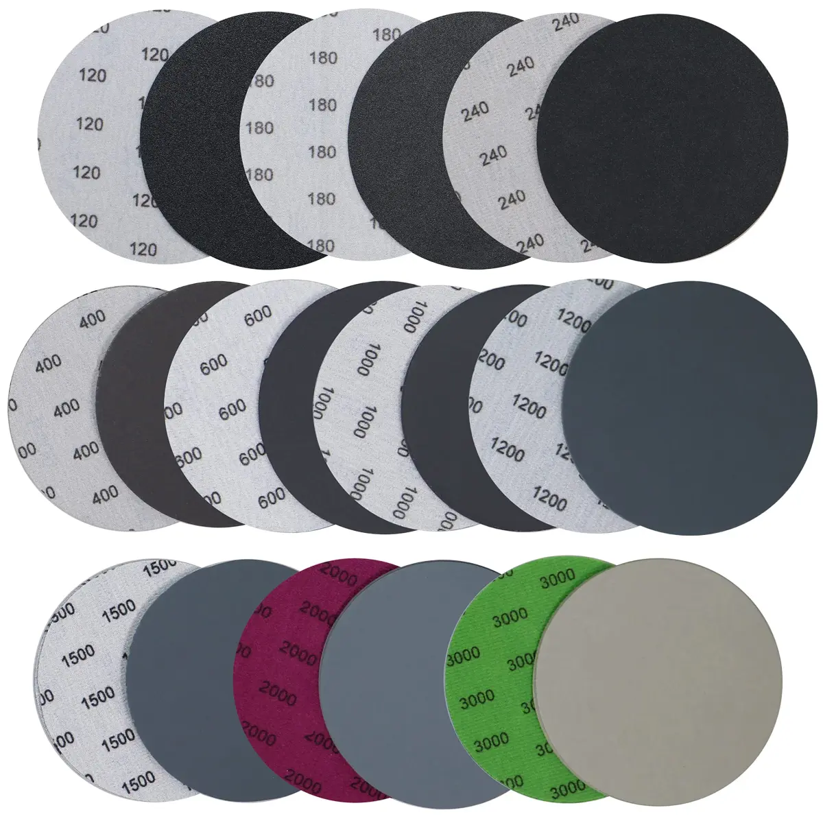 Aewio 5 inch No Hole Sanding Discs 125mm (5 inch) | 40PCS Grit #120-#3000 Wet Dry Sandpaper for Random Orbital Sanders - main product image