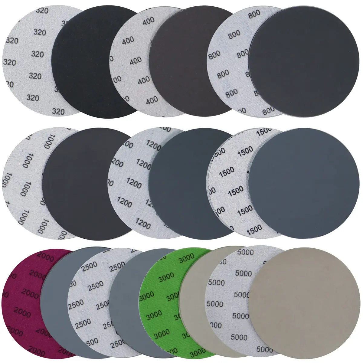 Aewio 5 inch No Hole Sanding Discs 40PCS (125mm) | Grit #320-#5000 Wet Dry Silicon Carbide for Orbital Sanders - main product image