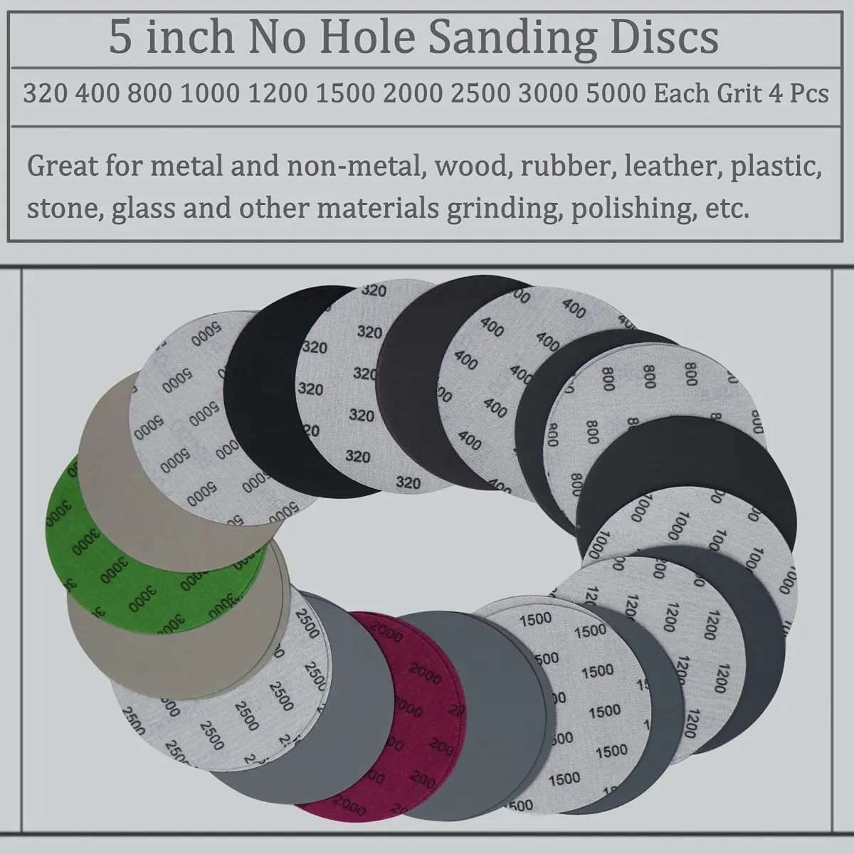 Aewio 5 inch No Hole Sanding Discs 40PCS (125mm) | Grit #320-#5000 Wet Dry Silicon Carbide for Orbital Sanders - view 6