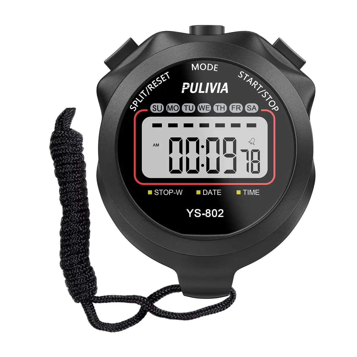 PULIVIA Digital Stopwatch Timer, 1/100-Second Accuracy, Black, Sports & Fitness - main product image