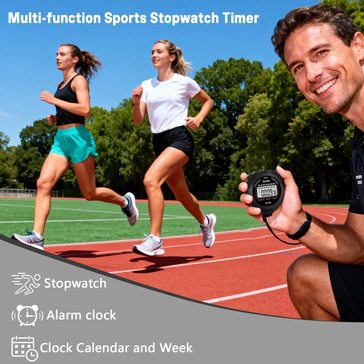 PULIVIA Digital Stopwatch Timer, 1/100-Second Accuracy, Black, Sports & Fitness - view 2