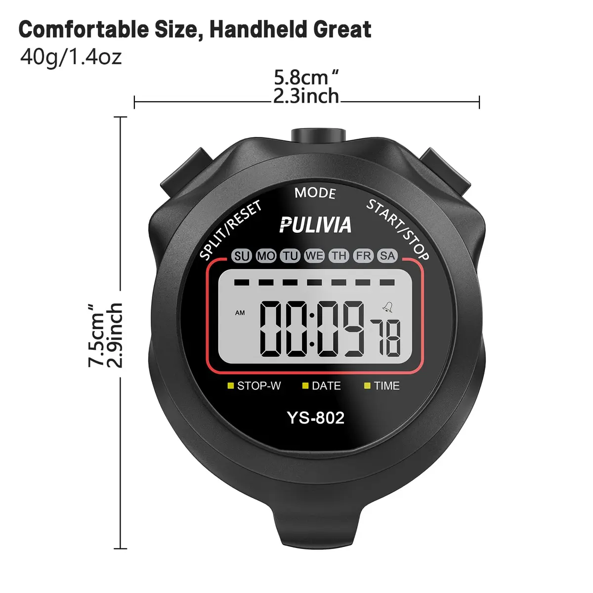 PULIVIA Digital Stopwatch Timer, 1/100-Second Accuracy, Black, Sports & Fitness - view 3