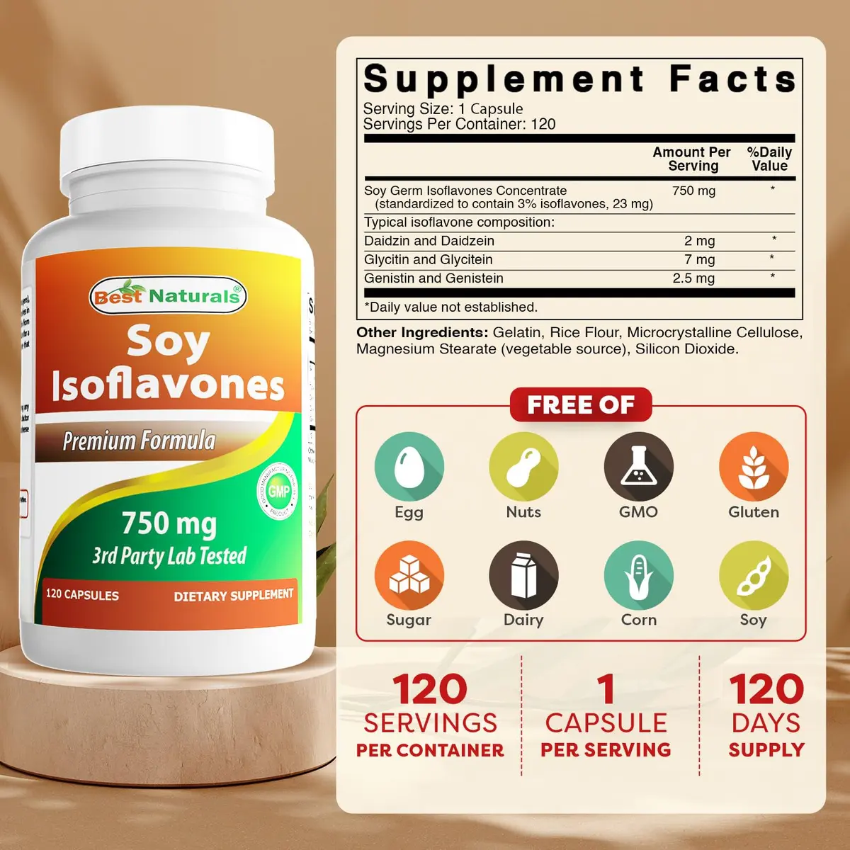 Best Naturals Soy Isoflavones 750 mg | Unflavoured Capsules for Menopause & Hormonal Balance - view 2