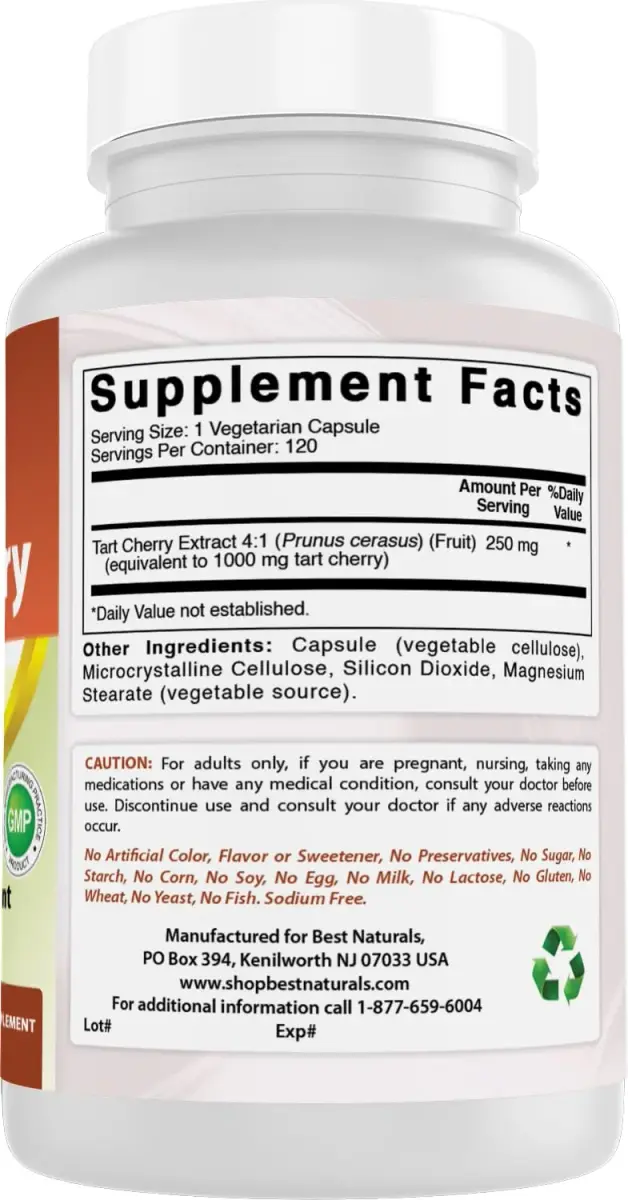 Best Naturals Tart Cherry Extract 1000 mg 360 Capsules | Antioxidant & Anti-inflammatory Support - view 6
