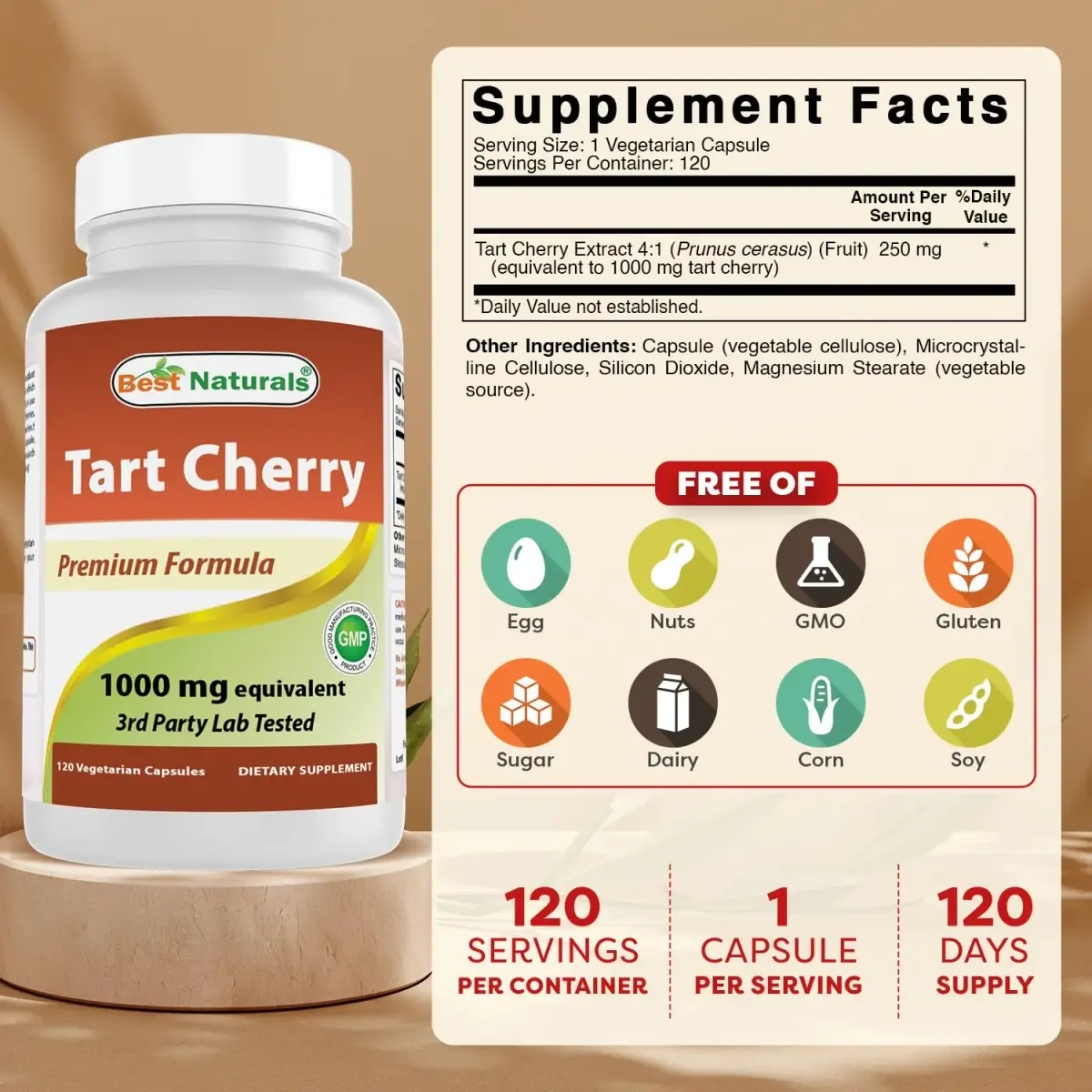 Best Naturals Tart Cherry Extract 1000 mg 360 Capsules | Antioxidant & Anti-inflammatory Support - view 2