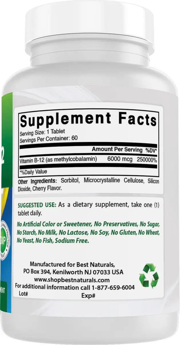 Best Naturals Vitamin B-12 as Methylcobalamin 6000 mcg | Sublingual Tablets for Energy & Nerve Support - view 6