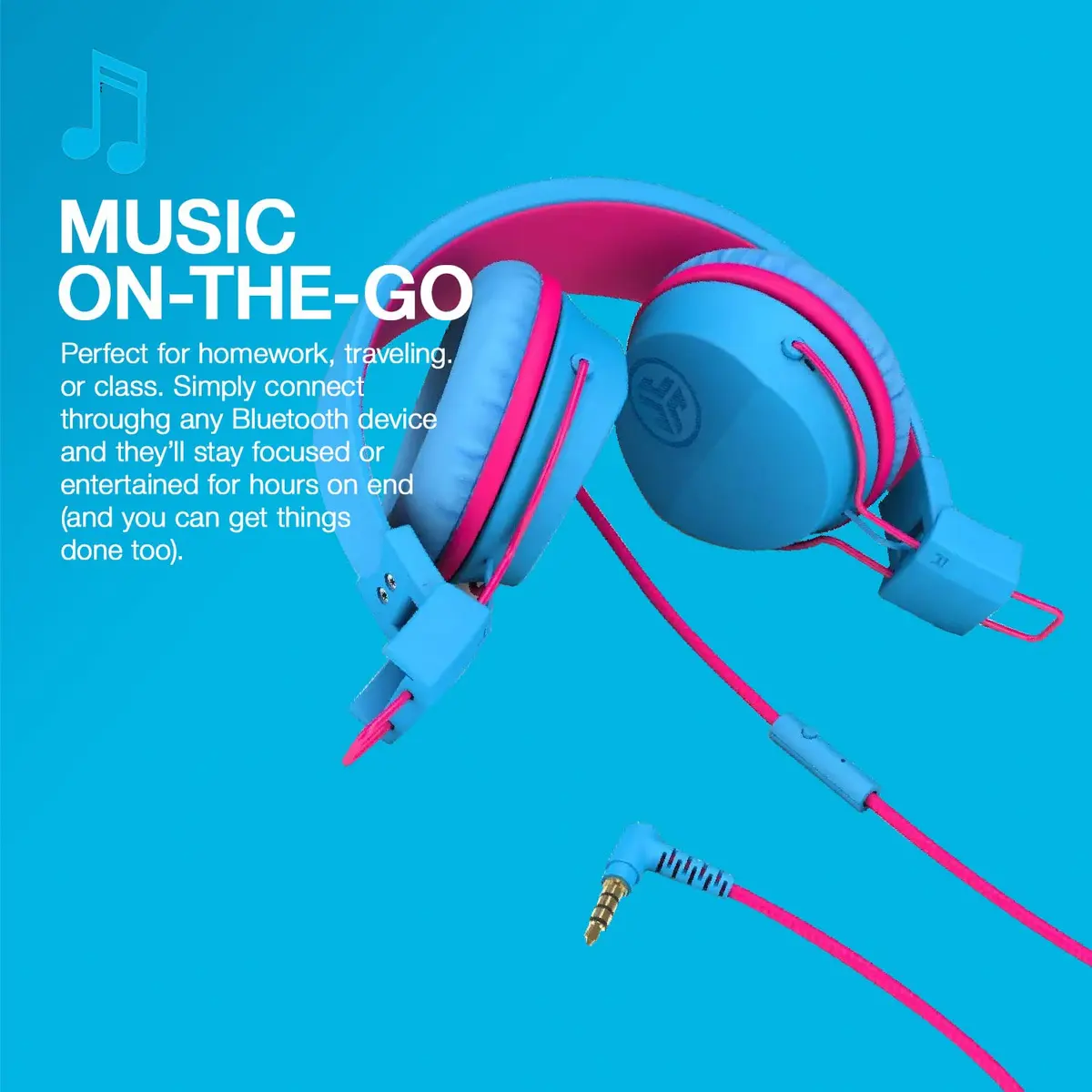 JLab JBuddies Studio Wired Kid Headphones, Cotton Candy, 13 Hours Playtime | Safe Listening for Ages 6+ - view 6
