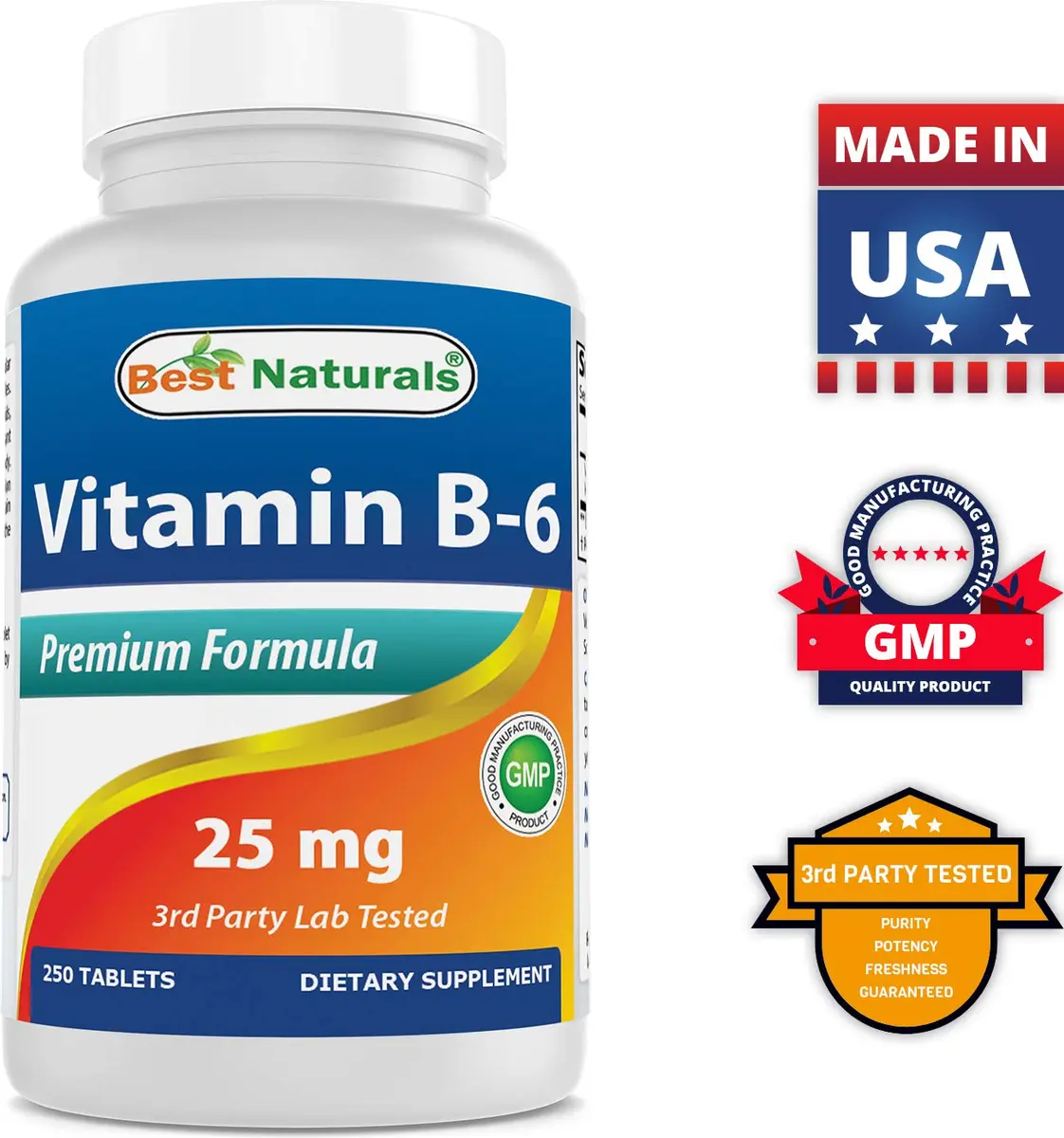 Best Naturals Vitamin B6 25mg 250 Tablets | 250 Count (Pack of 2) | Non-GMO & Gluten-Free - view 8