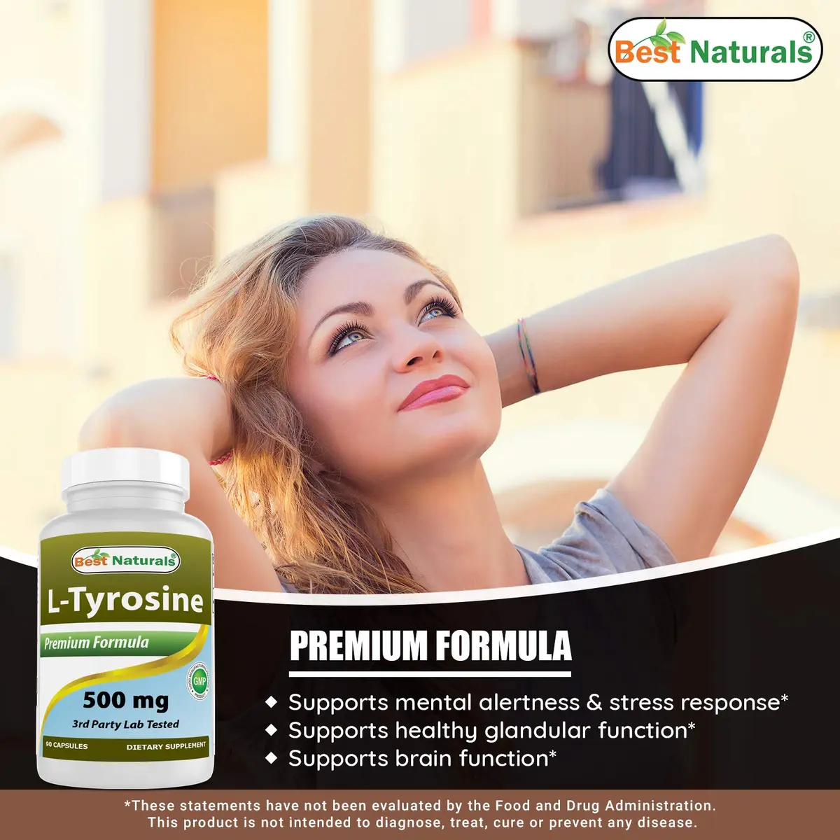 Best Naturals L-Tyrosine 500 mg 90 Capsules | Unflavoured, USA Import, GMP Certified - view 5