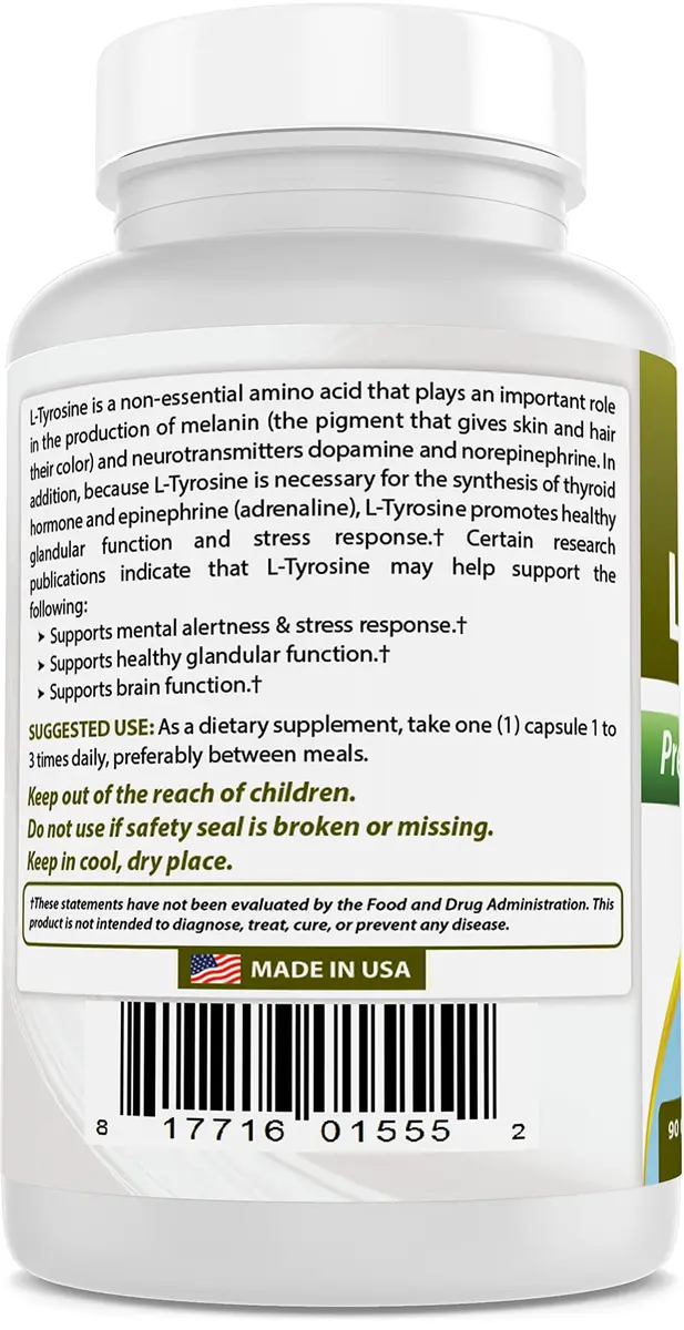 Best Naturals L-Tyrosine 500 mg 90 Capsules | Unflavoured, USA Import, GMP Certified - view 7