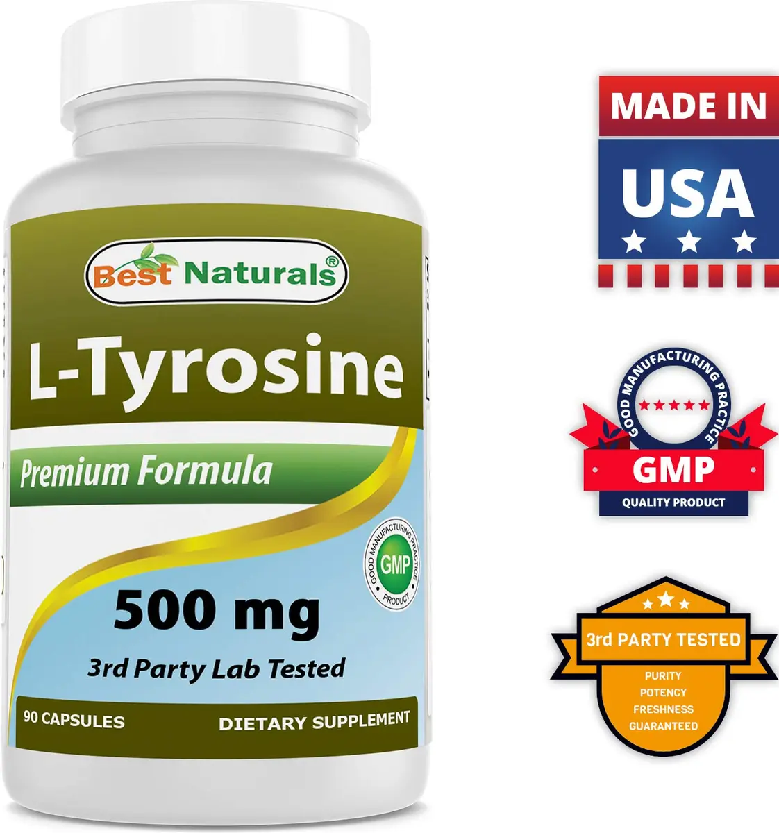 Best Naturals L-Tyrosine 500 mg 90 Capsules | Unflavoured, USA Import, GMP Certified - view 8