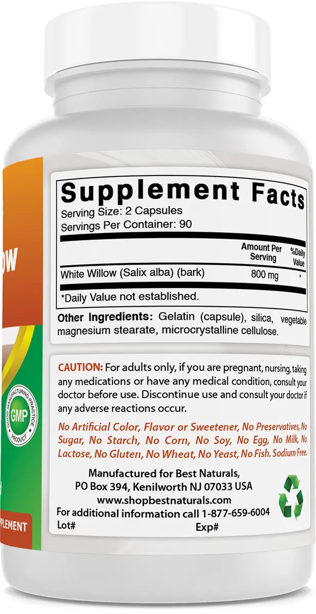Best Naturals White Willow Bark 400 mg 180 Capsules | Supports Pain & Inflammation - view 6