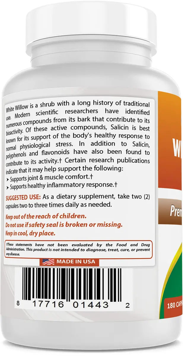 Best Naturals White Willow Bark 400 mg 180 Capsules | Supports Pain & Inflammation - view 7
