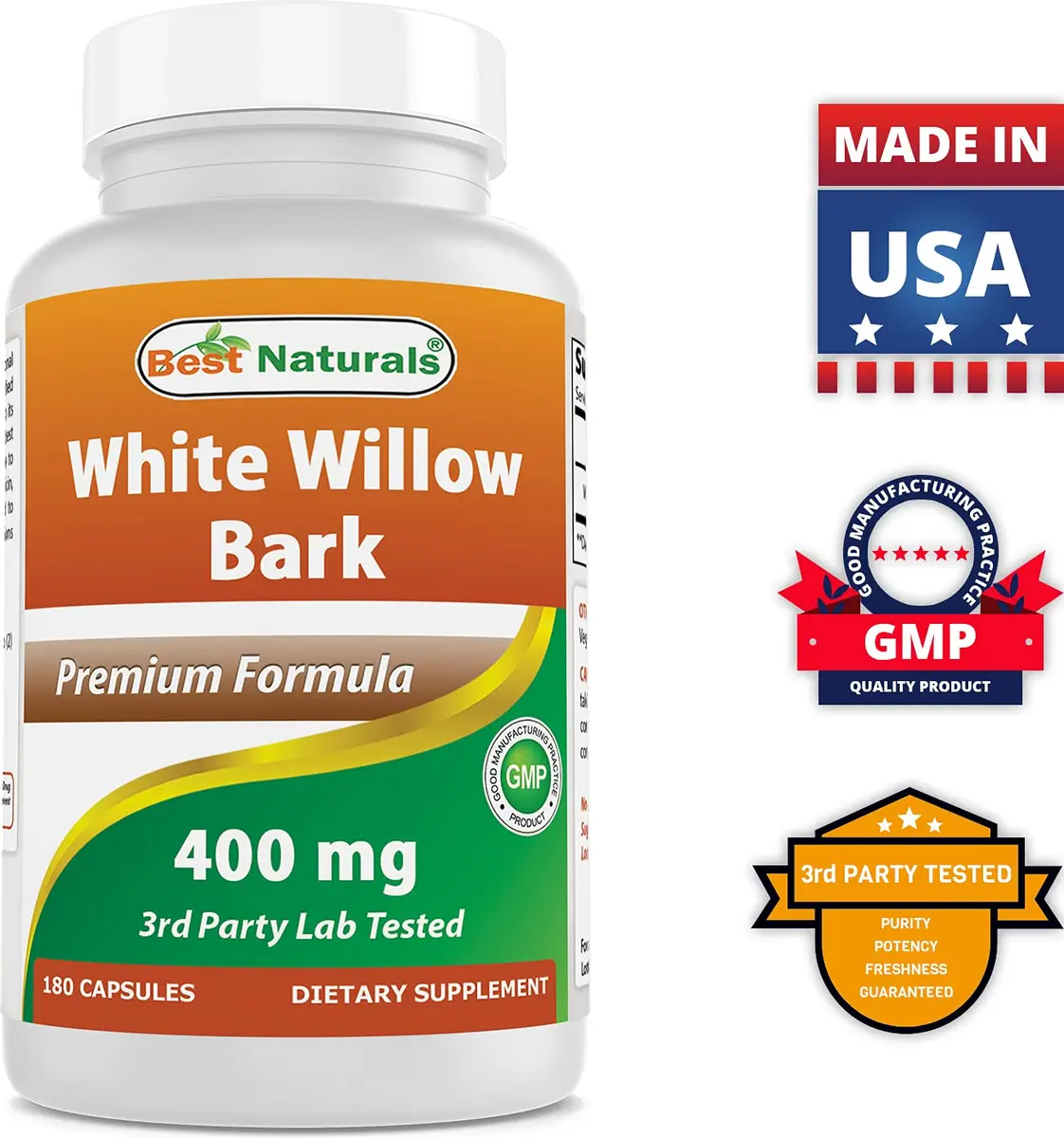 Best Naturals White Willow Bark 400 mg 180 Capsules | Supports Pain & Inflammation - view 8