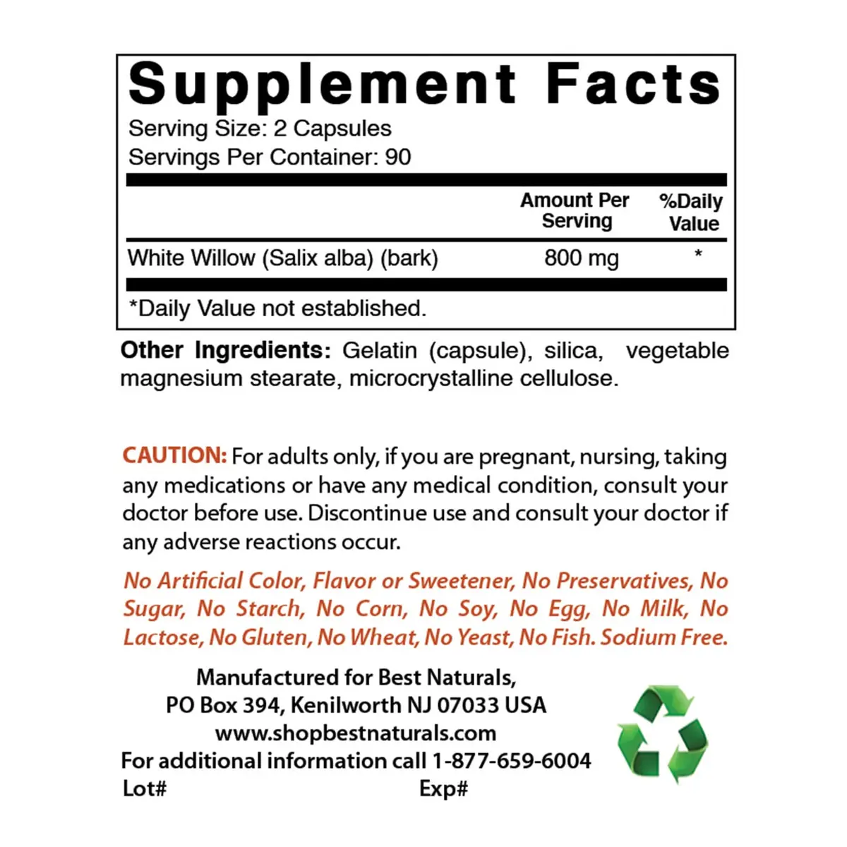 Best Naturals White Willow Bark 400 mg 180 Capsules | Supports Pain & Inflammation - view 2