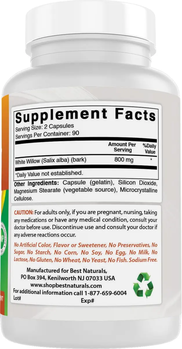 Best Naturals White Willow Bark 400 mg 180 Capsules | Supports Pain & Inflammation - view 4