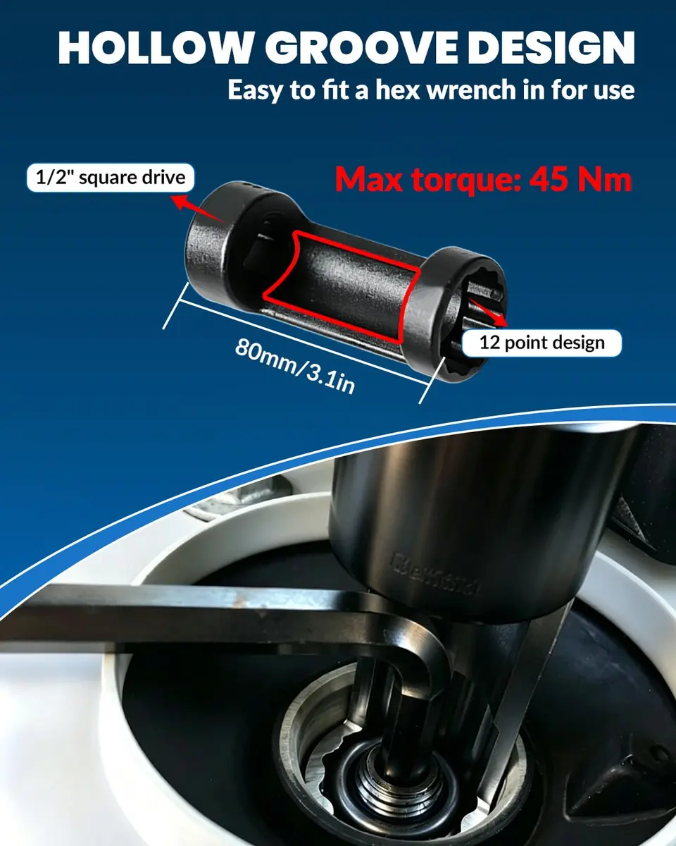 DPTOOL 8pc Strut Nut Socket 16mm 18mm 19mm 21mm 22mm 24mm | 12 Point 1/2" Drive for Suspension Removal - view 2
