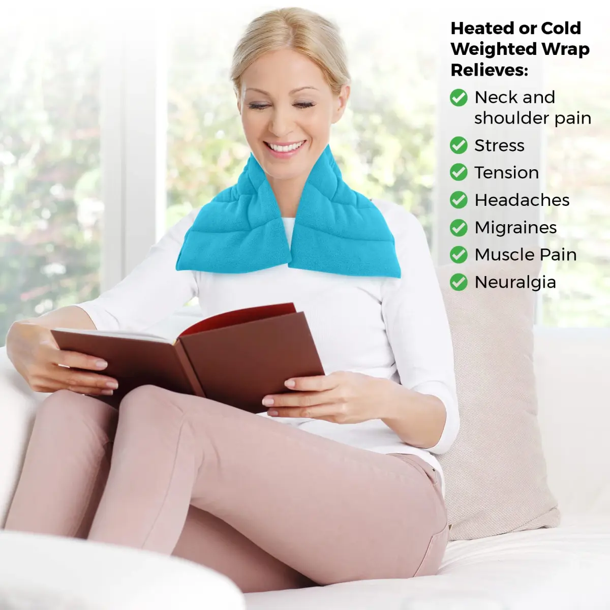 ComfortCloud Microwavable Heating Pad 7x22" Teal | Moist Heat for Back Pain Relief - view 3